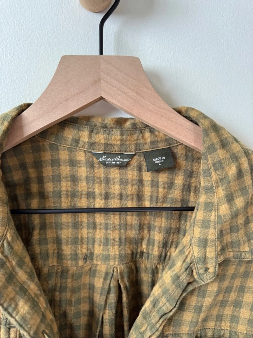 Eddie Bauer Olive Green Gingham Button-Up Shirt - Picture 2 of 8